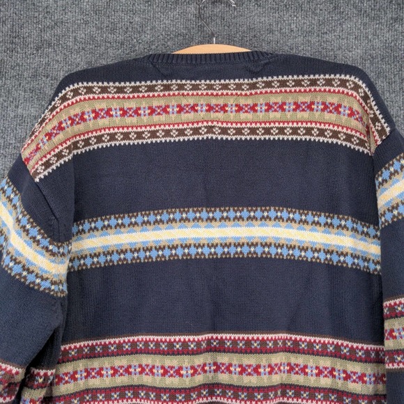 Tommy Hilfiger Golf Men's Pullover Sweater Blue Large Fair Isle Striped V-Neck - Picture 7 of 12